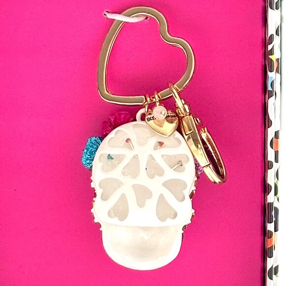 Betsey Johnson Sugar Skull Bag Charm Jeweled Fob KeyChain Day of the Dead NIB - Picture 4 of 11